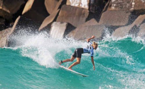 Byron Bay surfer Kirsten Ogden in action at the Billabong Occy’s Grom Comp on the Gold Coast yesterday. Byron Bay surfer Kirsten Ogden in action at the Billabong Occy’s Grom Comp on the Gold Coast yesterday.